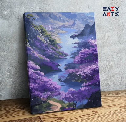 DIY Paint by numbers kit - Purple Valley River Landscape Paint by Numbers Kit