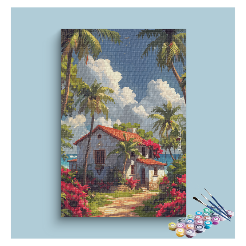 DIY Painting Kit -Tropical Beach Cottage Paint by Numbers Kit