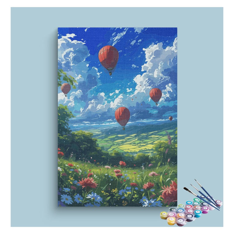 DIY Painting Kit -Hot Air Balloons Over Meadow Paint by Numbers Kit