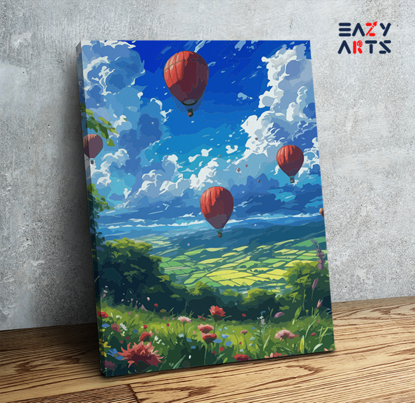 DIY Paint by numbers kit - Hot Air Balloons Over Meadow Paint by Numbers Kit