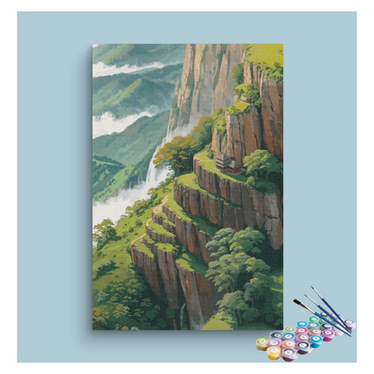 DIY Painting Kit -Mountain Cliff Temple Paint by Numbers Kit