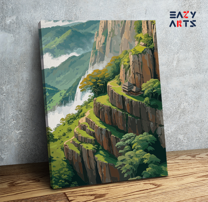 DIY Paint by numbers kit - Mountain Cliff Temple Paint by Numbers Kit