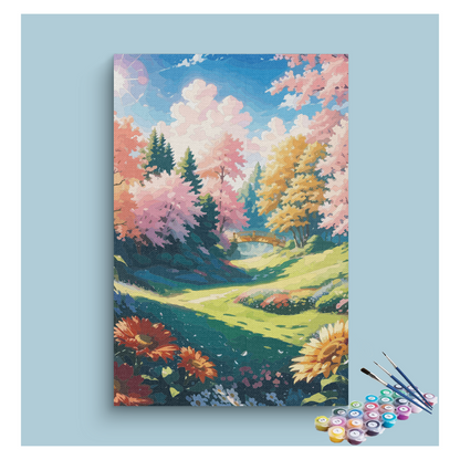 DIY Painting Kit -Sunlit Meadow with Bridge Paint by Numbers Kit