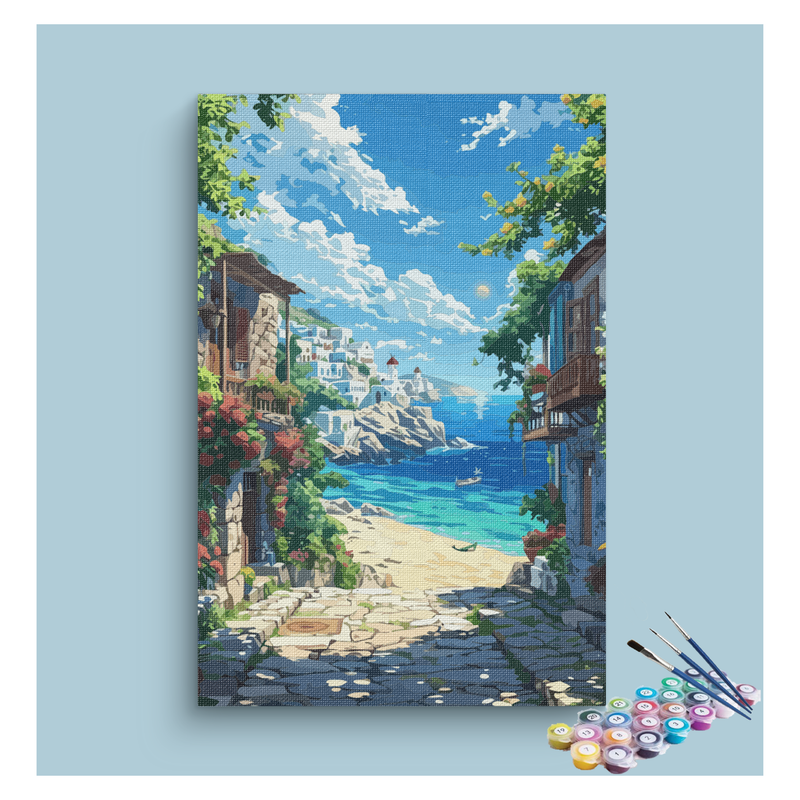 DIY Painting Kit -Coastal Village by the Sea Paint by Numbers Kit