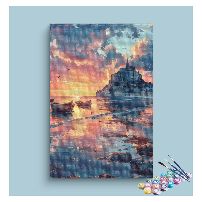 DIY Painting Kit -Castle Sunset by the Sea Paint by Numbers Kit