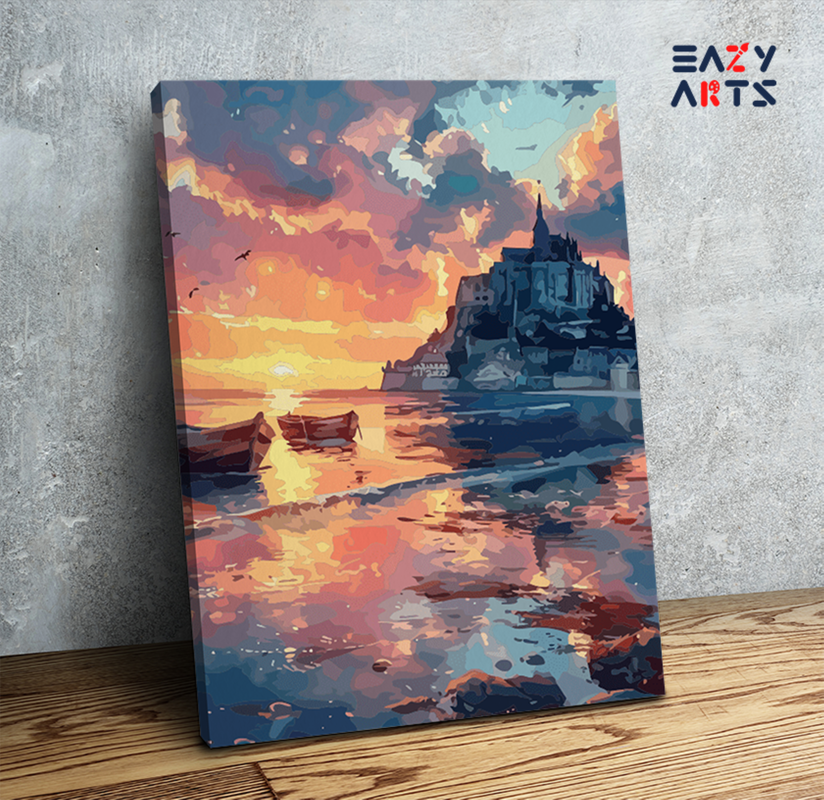 DIY Paint by numbers kit - Castle Sunset by the Sea Paint by Numbers Kit