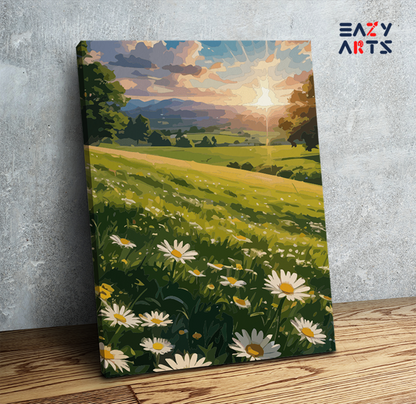 DIY Paint by numbers kit - Sunset Daisy Meadow Paint by Numbers Kit