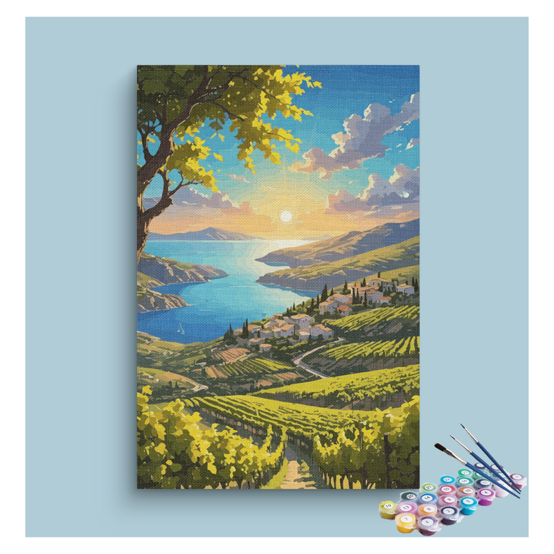 DIY Painting Kit -Sunset Vineyard by the Sea Paint by Numbers Kit