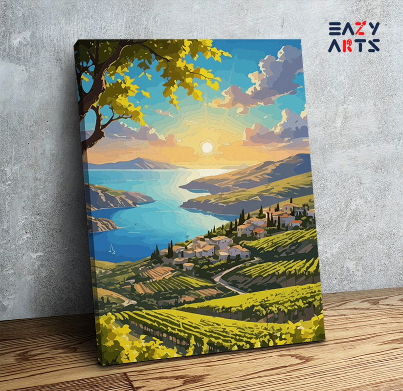 DIY Paint by numbers kit - Sunset Vineyard by the Sea Paint by Numbers Kit