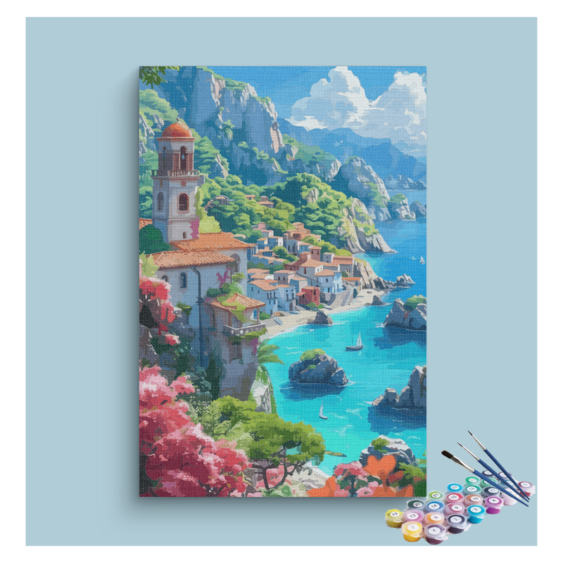 DIY Painting Kit -Cliffside Mediterranean Village Paint by Numbers Kit