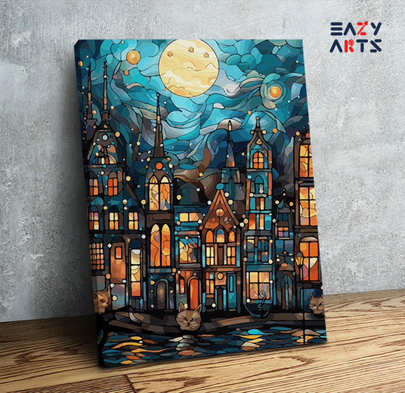 DIY Paint by numbers kit - Moonlit City Dreamscape Paint by Numbers Kit