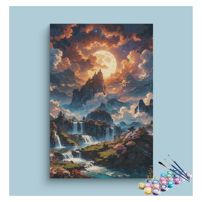 DIY Painting Kit -Moonlit Waterfall Fantasy Landscape Paint by Numbers Kit