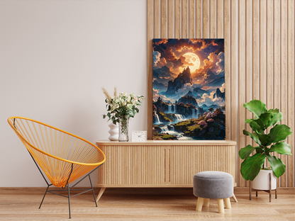 DIY PBN Kit - Moonlit Waterfall Fantasy Landscape Paint by Numbers Kit