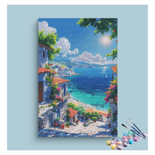 DIY Painting Kit -Sunlit Mediterranean Coast Paint by Numbers Kit