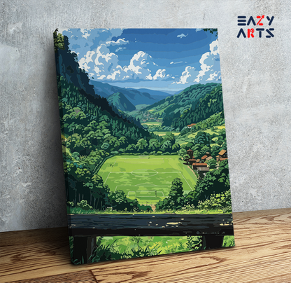 DIY Paint by numbers kit - Valley Soccer Field Landscape Paint by Numbers Kit