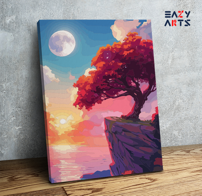 DIY Paint by numbers kit - Moonlit Sunset Cliff Paint by Numbers Kit