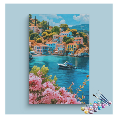 DIY Painting Kit -Colorful Coastal Village Paint by Numbers Kit