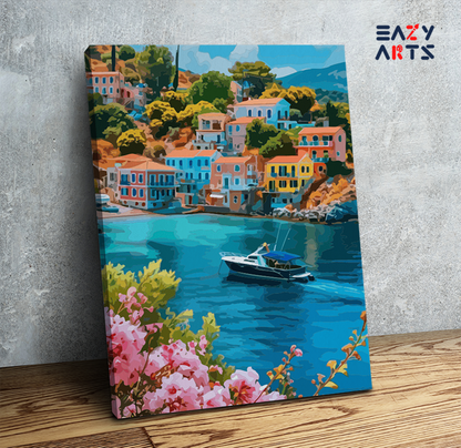 DIY Paint by numbers kit - Colorful Coastal Village Paint by Numbers Kit