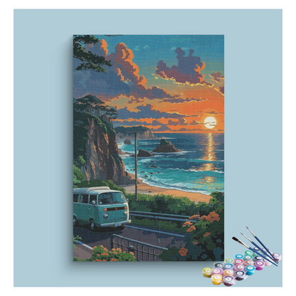 DIY Painting Kit -Coastal Sunset Road Trip Paint by Numbers Kit