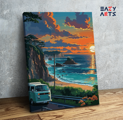 DIY Paint by numbers kit - Coastal Sunset Road Trip Paint by Numbers Kit