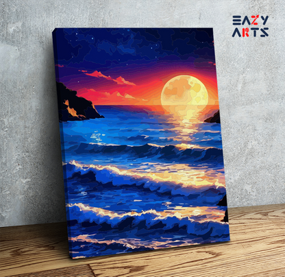 DIY Paint by numbers kit - Moonlit Ocean Waves Paint by Numbers Kit