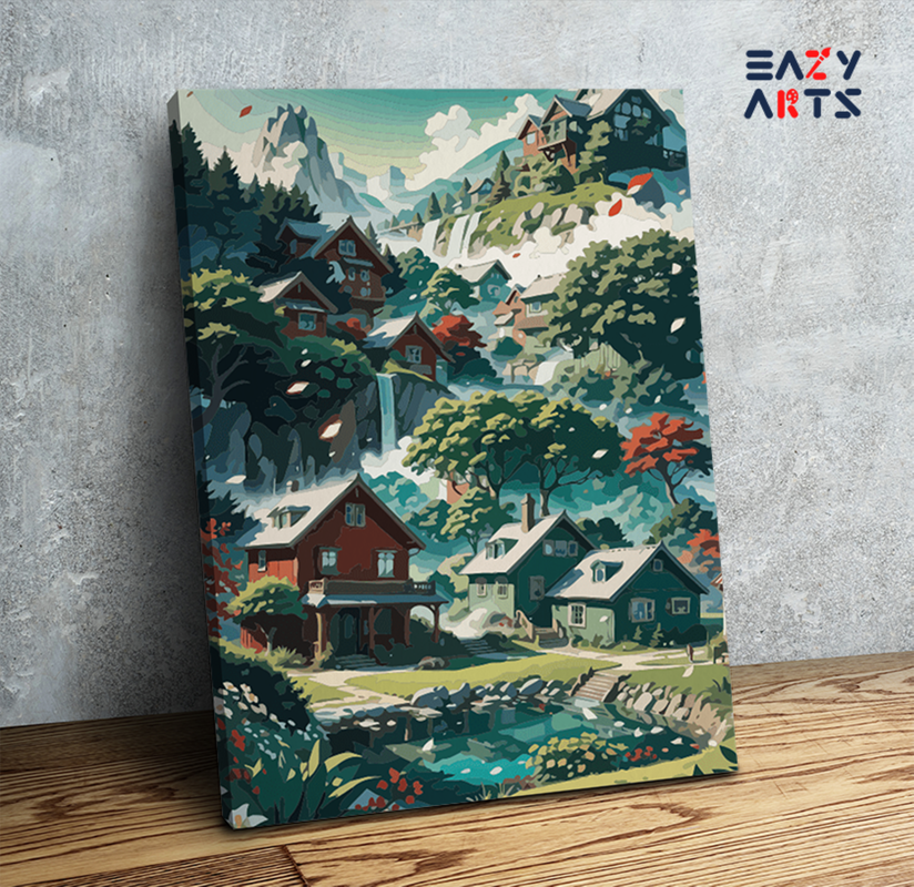 DIY Paint by numbers kit - Charming Mountain Village Paint by Numbers Kit