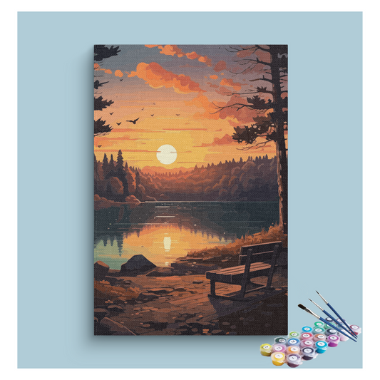 DIY Painting Kit -Sunset Serenity by the Lake Paint by Numbers Kit