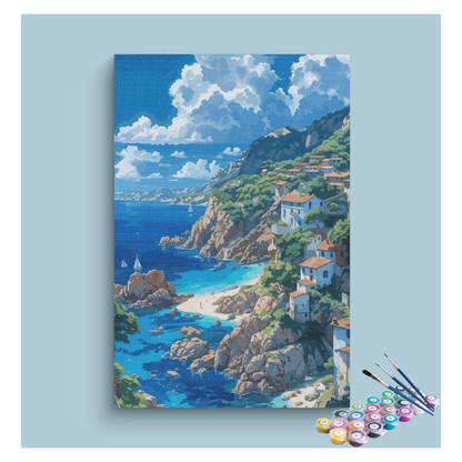 DIY Painting Kit -Mediterranean Coastal Escape Paint by Numbers Kit