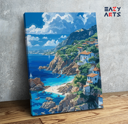 DIY Paint by numbers kit - Mediterranean Coastal Escape Paint by Numbers Kit