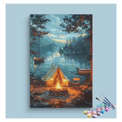DIY Painting Kit -Lakeside Campfire Escape Paint by Numbers Kit