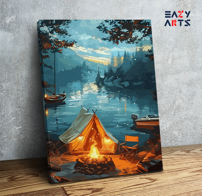 DIY Paint by numbers kit - Lakeside Campfire Escape Paint by Numbers Kit