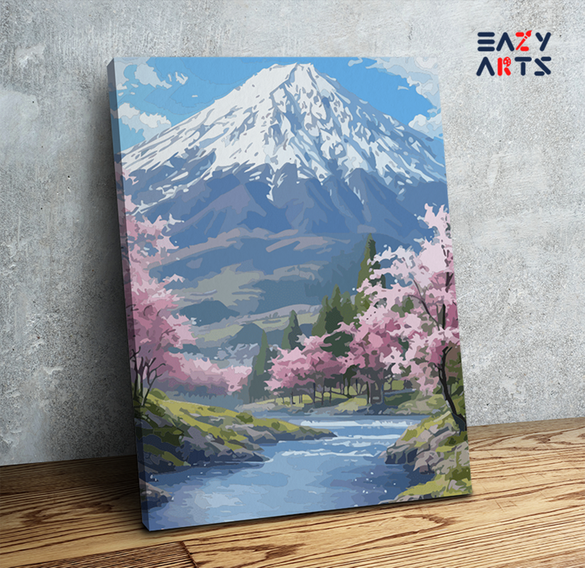 DIY Paint by numbers kit - Cherry Blossom Mountain View Paint by Numbers Kit