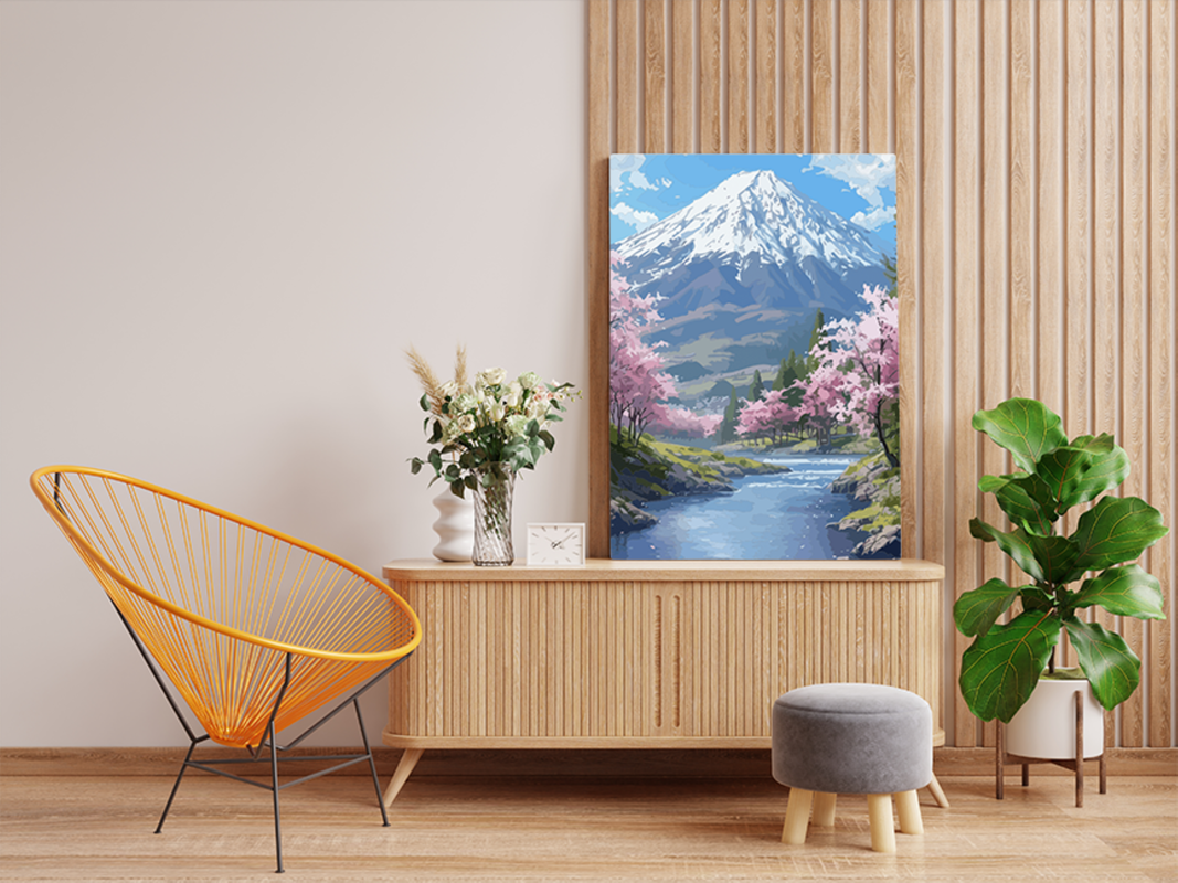 DIY PBN Kit - Cherry Blossom Mountain View Paint by Numbers Kit