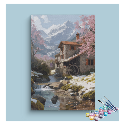 DIY Painting Kit -Mountain Stream Cottage Paint by Numbers Kit