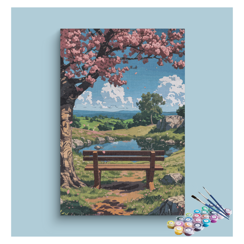 DIY Painting Kit -Cherry Blossom Bench View Paint by Numbers Kit