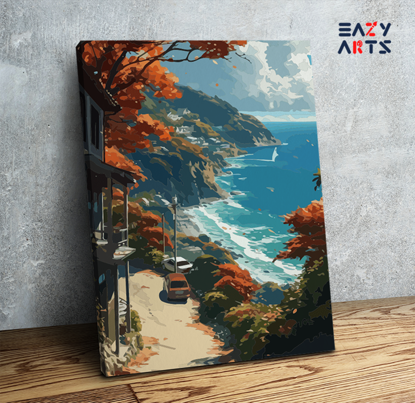 DIY Paint by numbers kit - Autumn Coastal Drive Paint by Numbers Kit