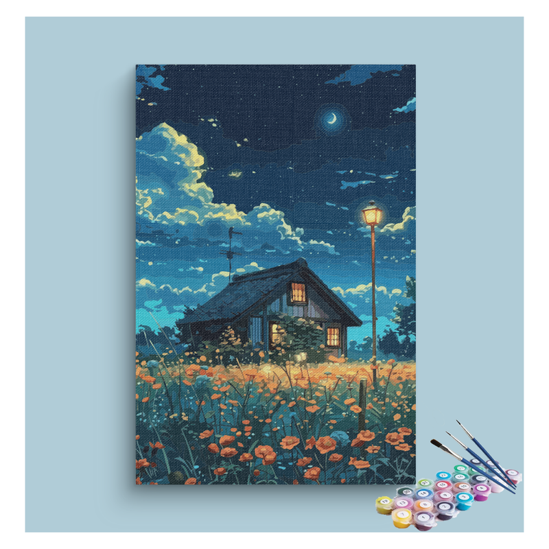 DIY Painting Kit -Moonlit Cottage Garden Paint by Numbers Kit