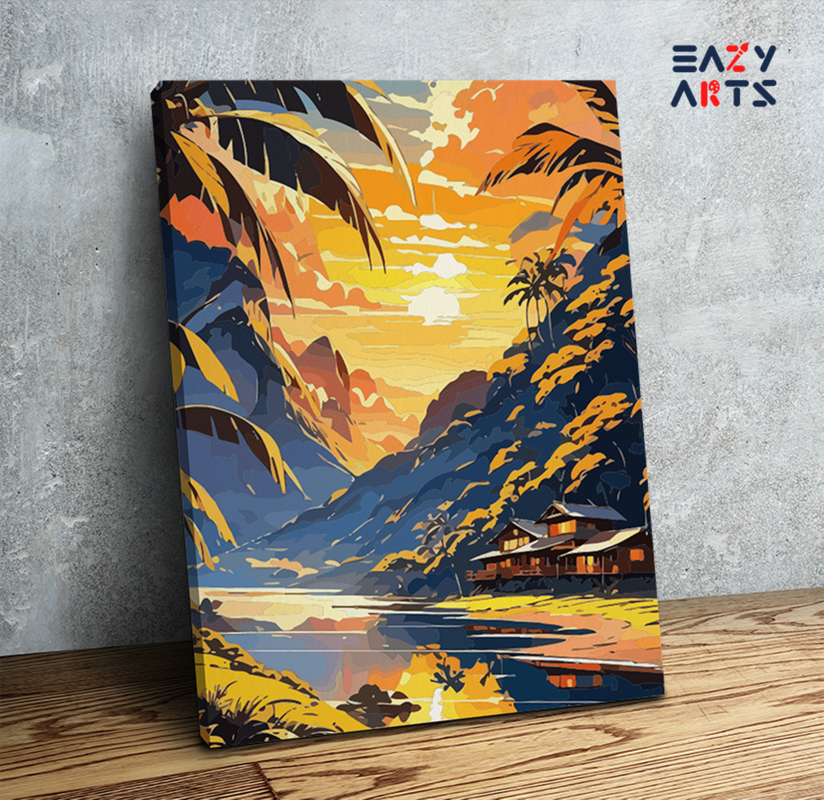 DIY Paint by numbers kit - Tropical Sunset Retreat Paint by Numbers Kit