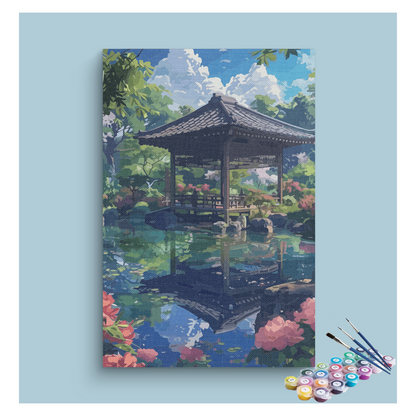 DIY Painting Kit -Tranquil Garden Pavilion Paint by Numbers Kit