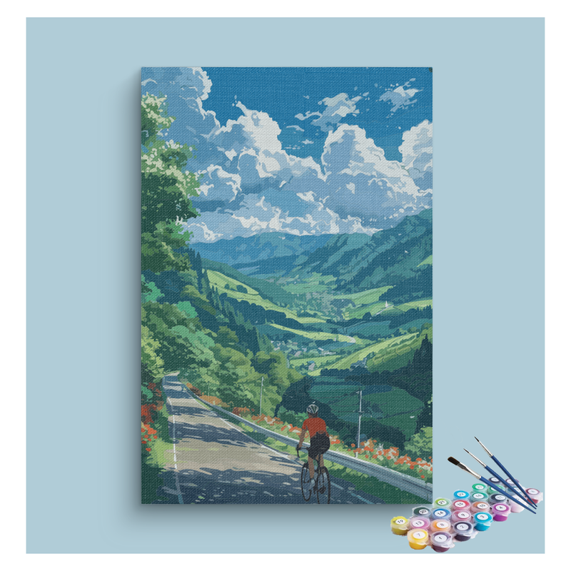 DIY Painting Kit -Mountain Valley Cyclist Paint by Numbers Kit