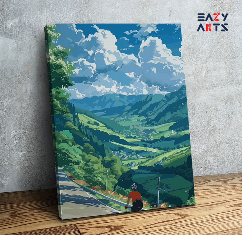 DIY Paint by numbers kit - Mountain Valley Cyclist Paint by Numbers Kit