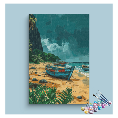 DIY Painting Kit -Rainy Shoreline Boats Paint by Numbers Kit