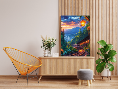 DIY PBN Kit - Sunset Mountain Train Ride Paint by Numbers Kit