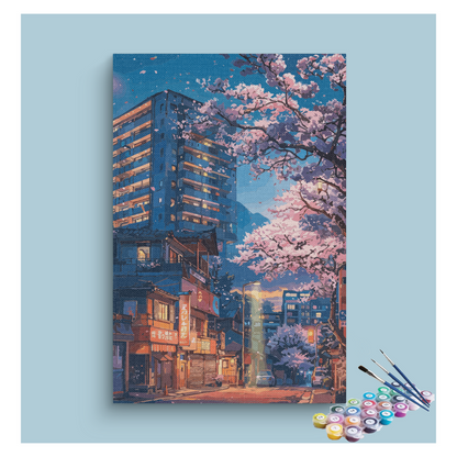 DIY Painting Kit -Cherry Blossom City Lights Paint by Numbers Kit