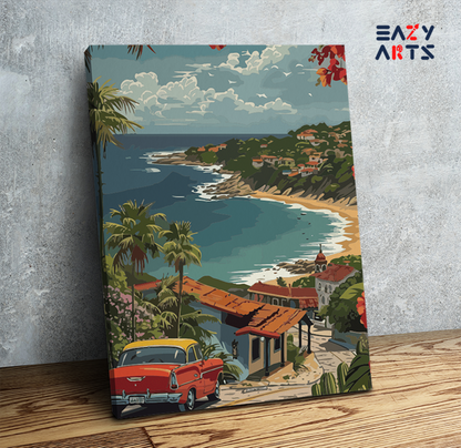 DIY Paint by numbers kit - Retro Coastal Drive Paint by Numbers Kit