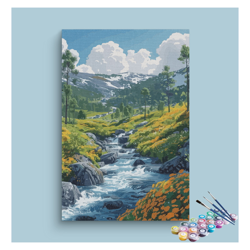 DIY Painting Kit -Mountain Stream Landscape Paint by Numbers Kit