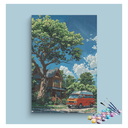 DIY Painting Kit -Cozy Cabin with Camper Van Paint by Numbers Kit