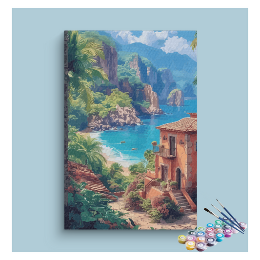 DIY Painting Kit -Seaside Cliffs and Villa Paint by Numbers Kit