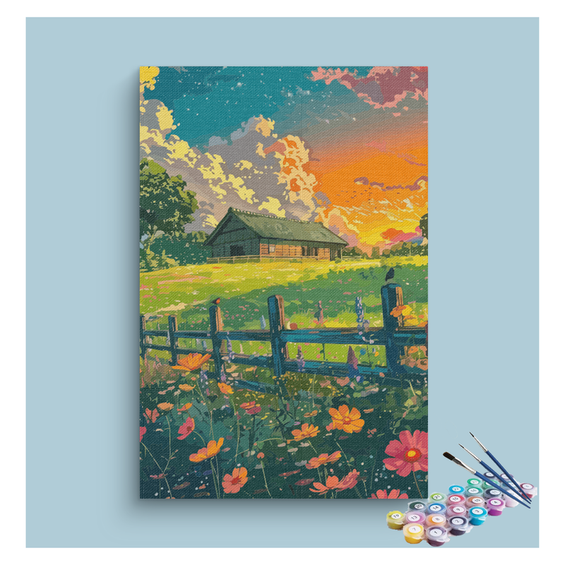 DIY Painting Kit -Sunset Cottage in Bloom Paint by Numbers Kit