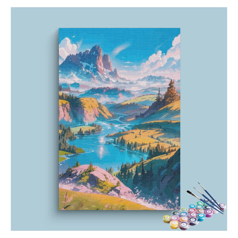 DIY Painting Kit -Mountain Valley River Landscape Paint by Numbers Kit